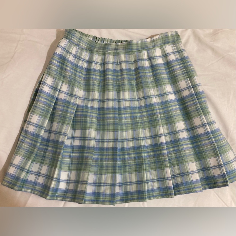 Y2K Pleated Plaid Mini Skirt Sage Blue Schoolgirl Preppy Academia Feminine